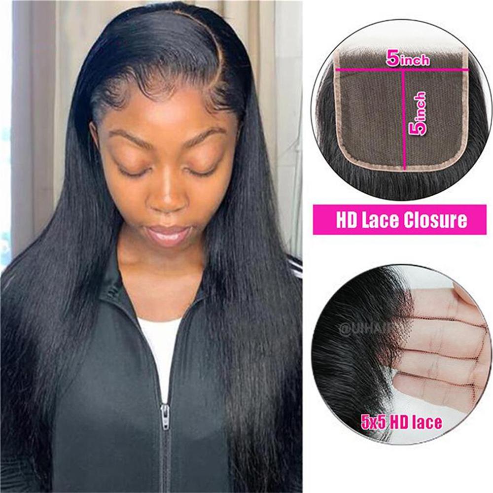 5X5 HD Swiss Lace Closure With Bundles Human Hair Straight