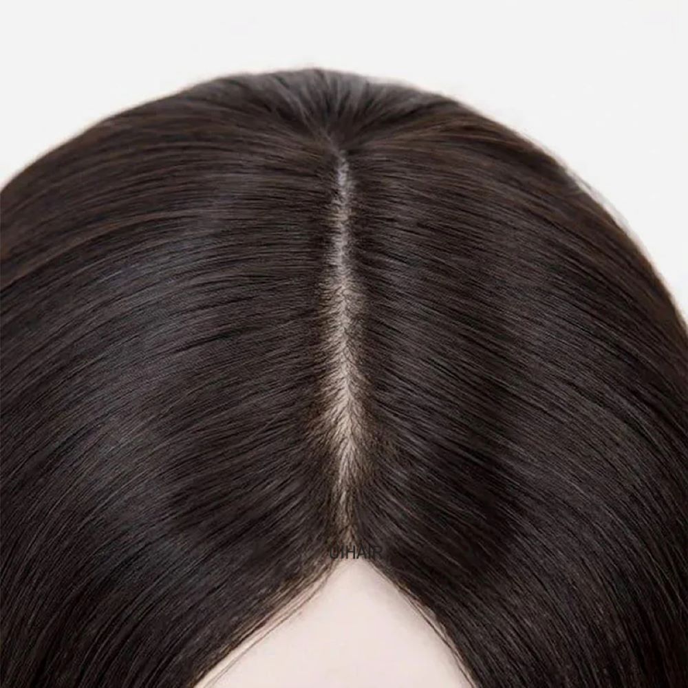 5x6 Bead-in Monofilament Hair Topper 100% Virgin Human Hairpiece with realistic scalp parting UIHAIR