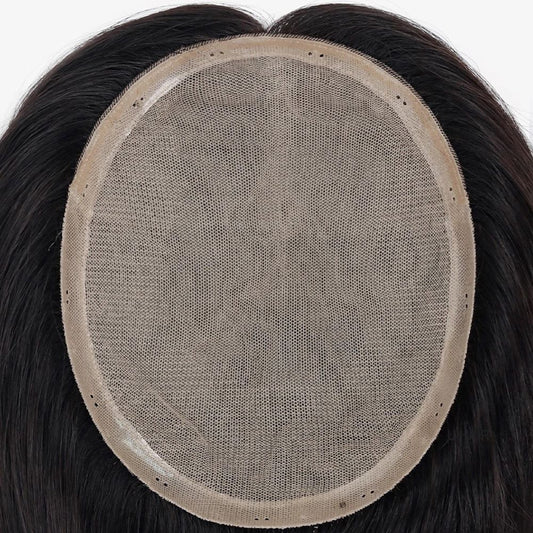 Inner view of 100 percent hand-tied full silk base matrix showing scalp-mimicking mesh