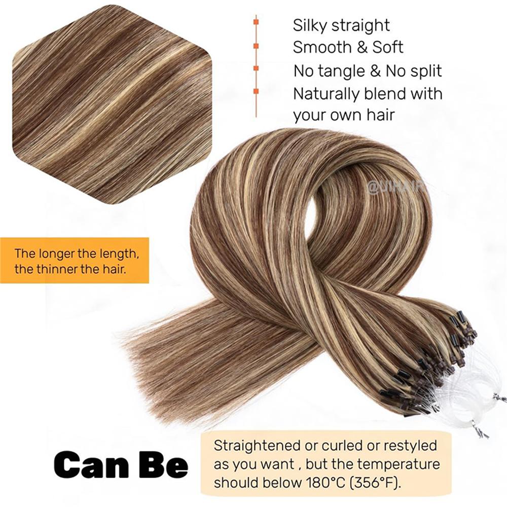 Virgin Human Hair Micro Loop Ring Link Hair Extension Highlight Color