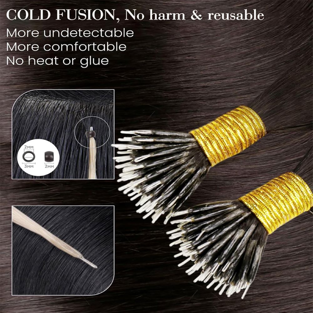 Rich Brunette Nano Tip Extensions: Dimensional Brown Virgin Human Hair