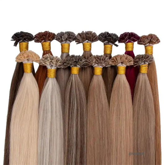 Invisible Italian Keratin Bonds on Brown Flat Tip Extensions