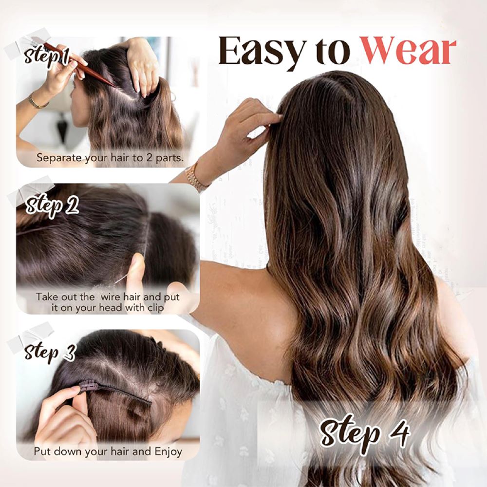 Infographic showcasing ears friendly lace weft extension providing extended full head coverage with zero rubbing irritation for highlighted mixed hair.