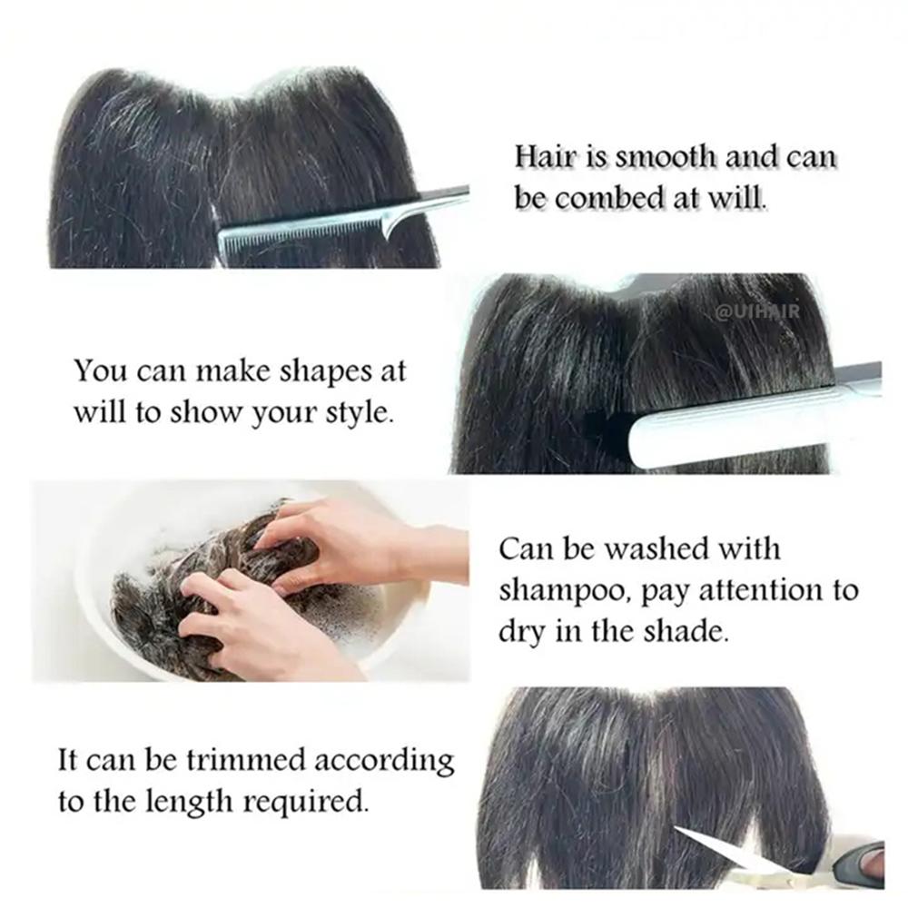 Virgin Human Hair V-Shape Front Hairline Topper for Men – Black Realistic Hair Wigs