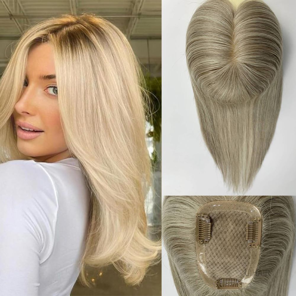 silk base hair topper natural scalp close-up
