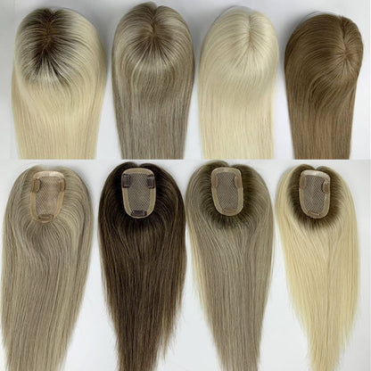 human hair topper blending with natural hair