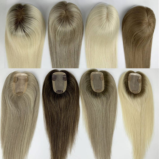 human hair topper blending with natural hair