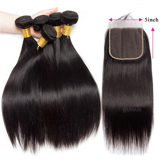 5X5 HD Swiss Lace Closure With Bundles Human Hair Straight
