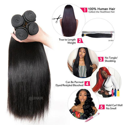 5X5 HD Swiss Lace Closure With Bundles Human Hair Straight