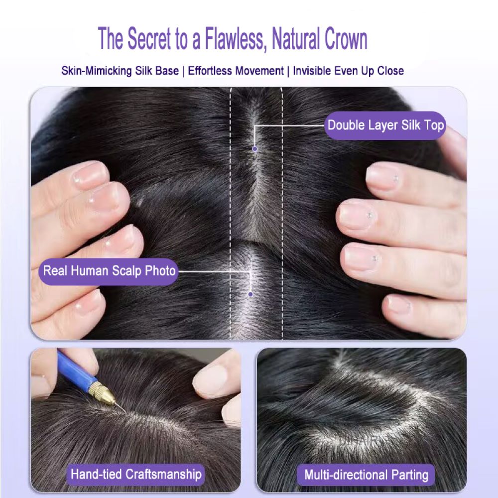 human hair topper soft texture close up