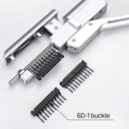 6D-1 hair extension replacement buckles loaded in a professional stainless steel 6D hair extension gun