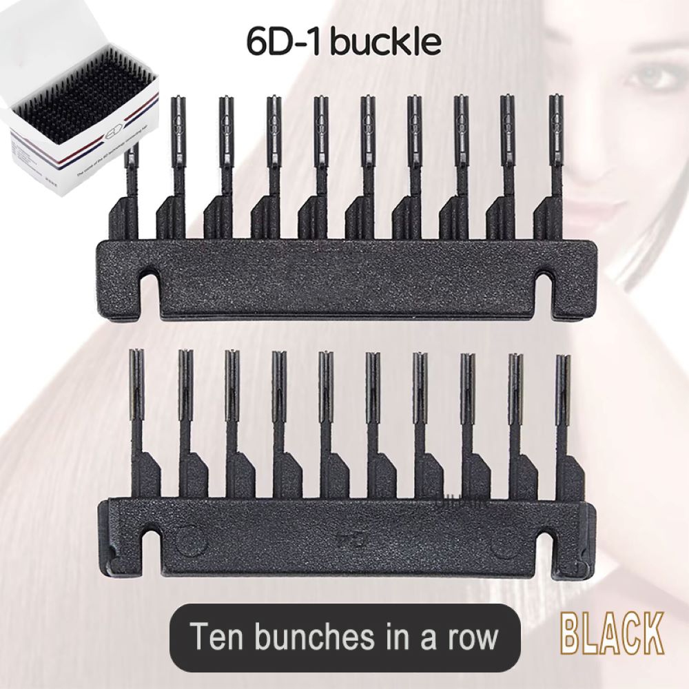 40pcs black 6D-1 hair extension replacement buckles reusable 10 strands per row clamps in packaging box