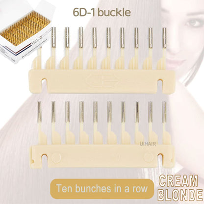 Cream blonde 6D-1 hair extension buckles row clamps for blonde virgin hair installations