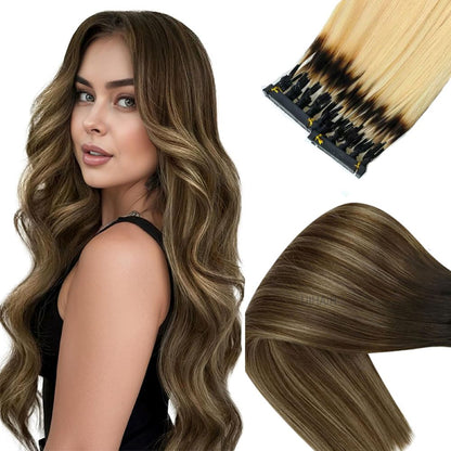UIHAIR Shadow Root 6D-1 virgin human hair extensions with dark natural root fading to blonde tips