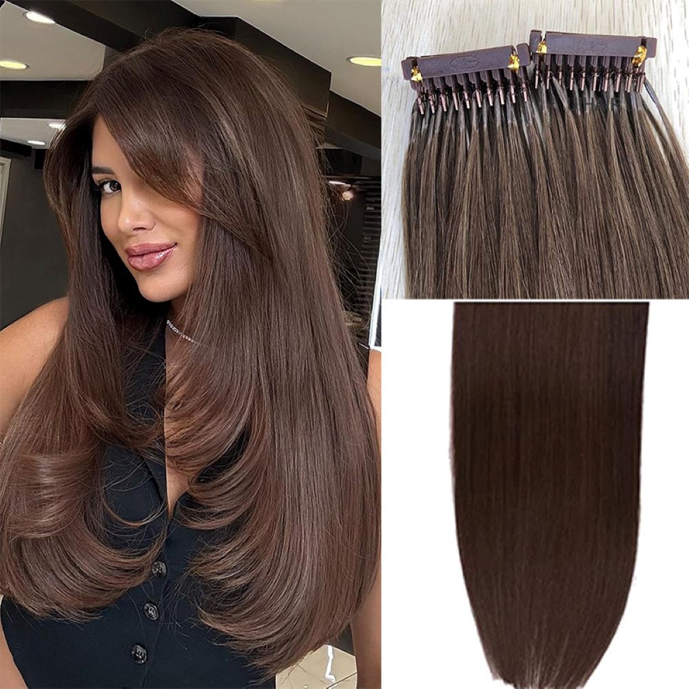 Soft silky 100 percent virgin human hair bundle with tiny 6D-1 comb tips for professional salon application