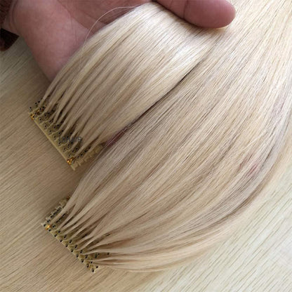 UIHAIR Nordic Blonde 6D-1 Virgin Human Hair Extensions model result and 10 strand row system