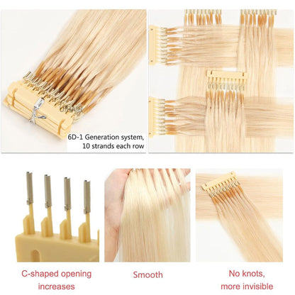 Close up of Nordic Ice Blonde 6D-1 hair extension C-shaped buckle clips