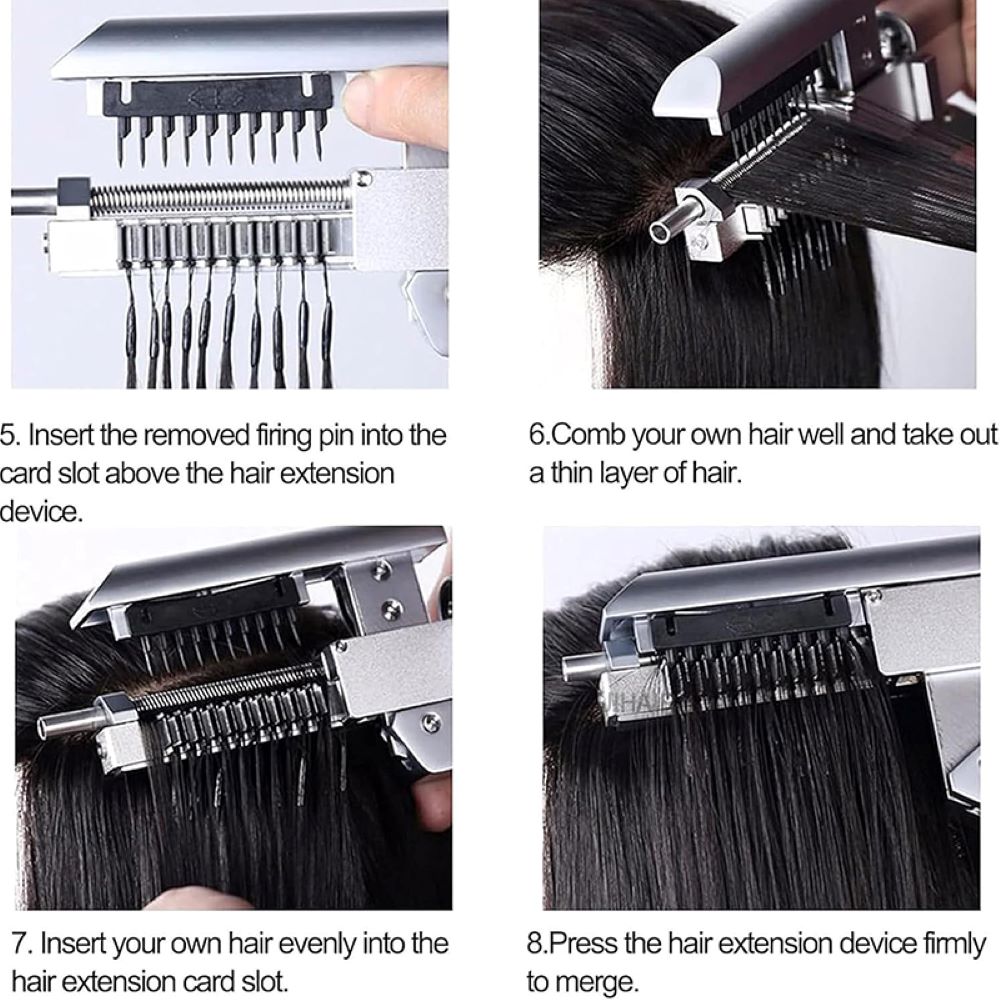 Stylist pressing 6D-1 hair extension tool button to open card slot