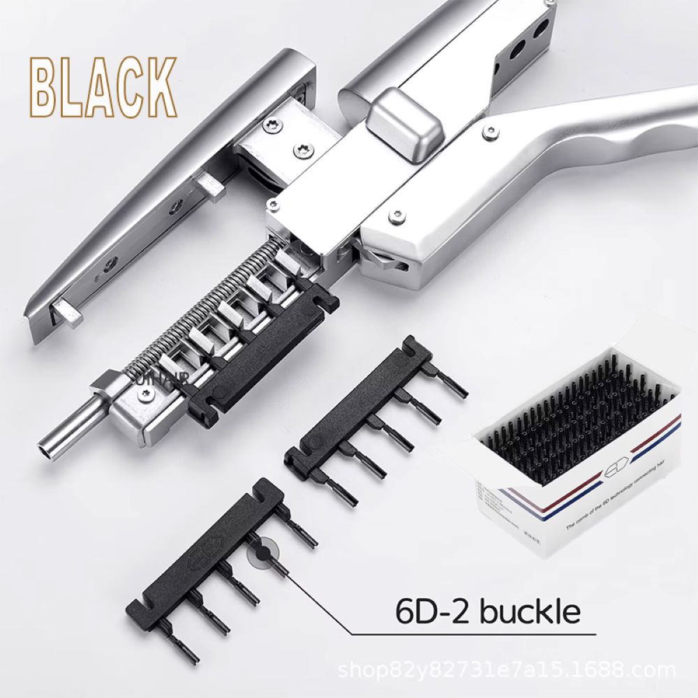 6D-2 hair extension 5-strand clamp securing natural hair seamless bond
