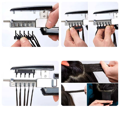 Reusable 6D-2 hair extension buckles in black brown light brown and cream blonde