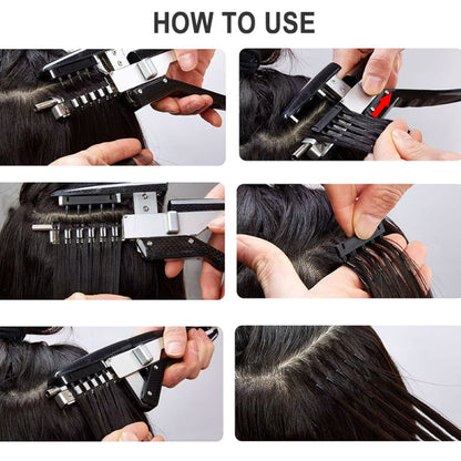 Flat invisible micro link hair extension joints on natural hair section