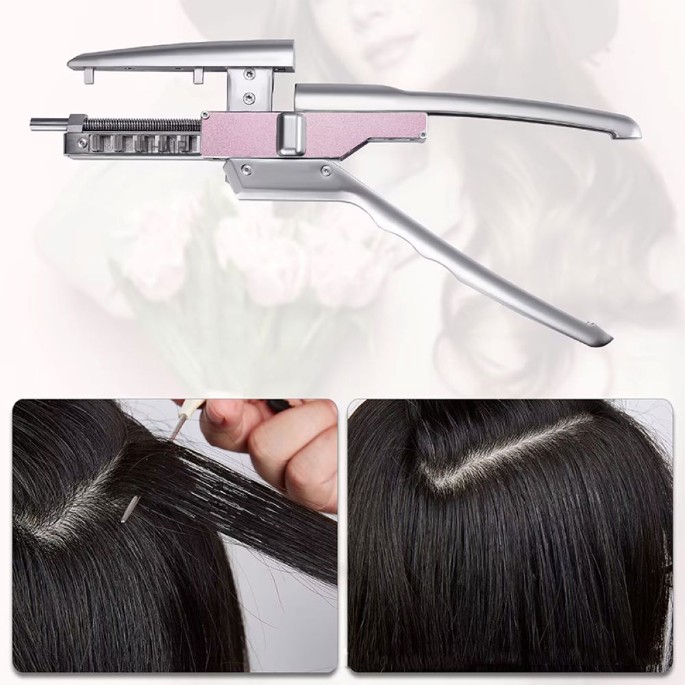 UIHAIR professional 6D-2 hair extension tool side profile showing pink alloy frame