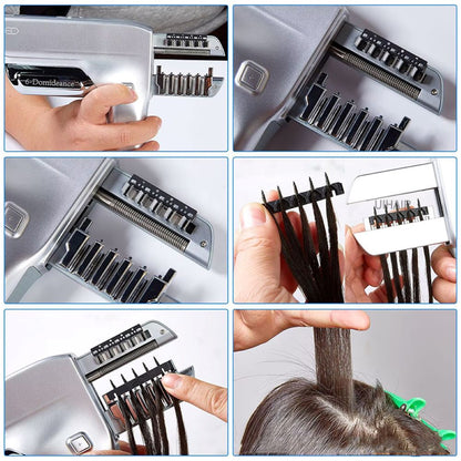 Stylist Installing Hair Extensions with 6D-3 Buckle and 6D Hair Extension Machine