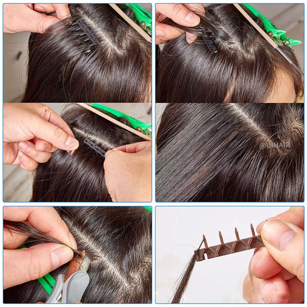 Seamless hair extension application tool for salons