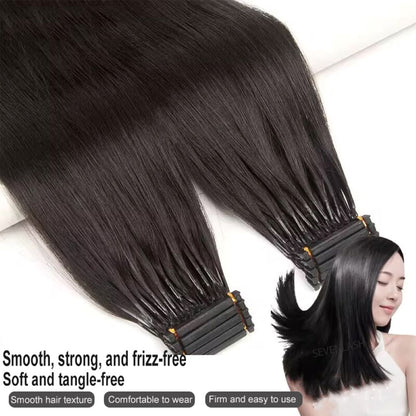 6D Hair Extensions Naturally Straight Human Hair Can Perm and Dye Hair No-Trace Hair Extensions – Black Luxe Collection Seamless
