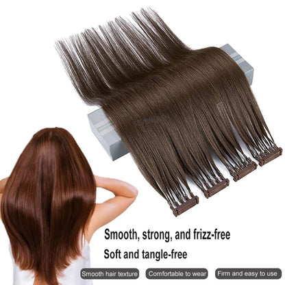 6D Hair Extensions Naturally Straight Human Hair Can Perm and Dye Hair No-Trace Hair Extensions – Brown Luxe Collection Seamless