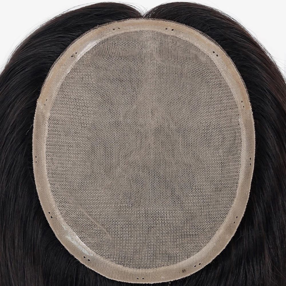 Inner view of 100 percent hand-tied full silk base matrix showing scalp-mimicking mesh
