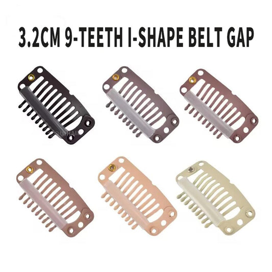 9-Teeth 6 Holes Metailic Snap Clips With Rubber for Hair Extensions