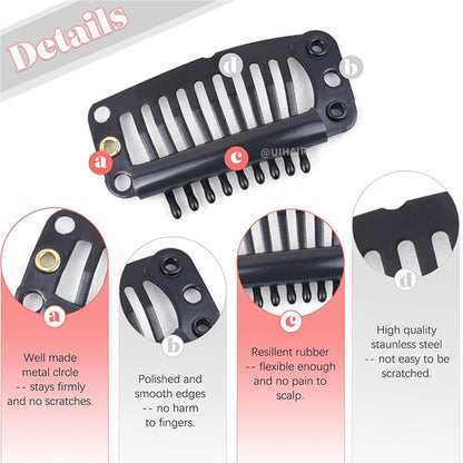 9-Teeth 6 Holes Metailic Snap Clips With Rubber for Hair Extensions