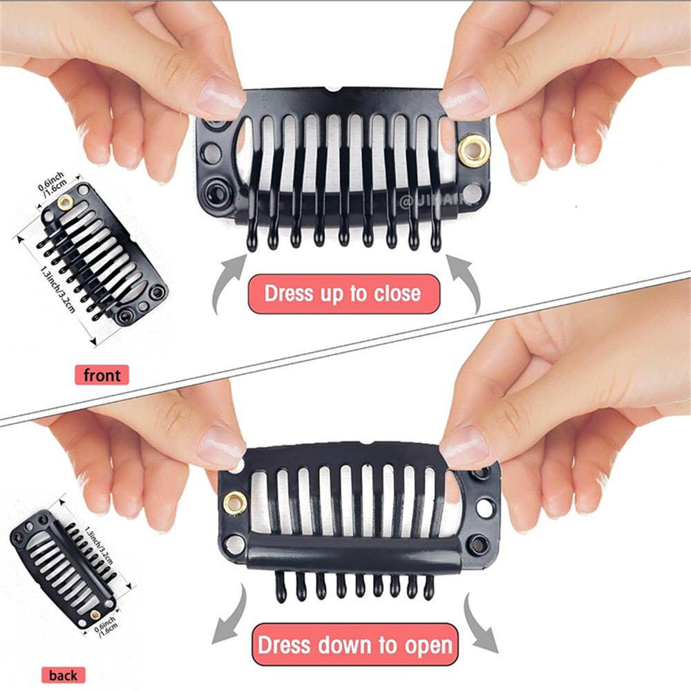 9-Teeth 6 Holes Metailic Snap Clips With Rubber for Hair Extensions
