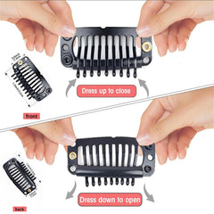 9-Teeth 6 Holes Metailic Snap Clips With Rubber for Hair Extensions