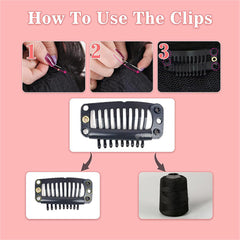 9-Teeth 6 Holes Metailic Snap Clips With Rubber for Hair Extensions