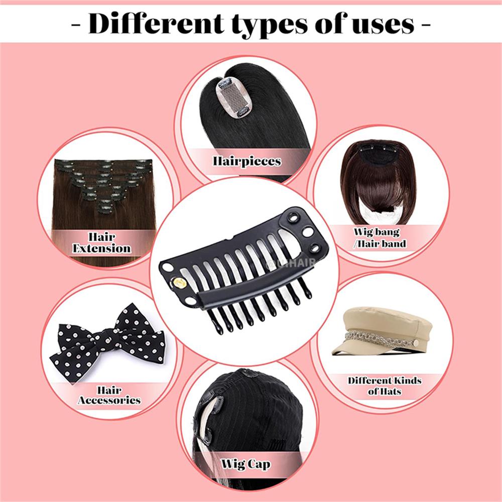9-Teeth 6 Holes Metailic Snap Clips With Rubber for Hair Extensions