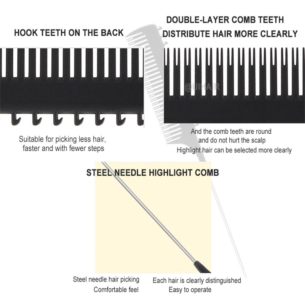 Double-Sided Hair Highlight Comb With Hook And Pointed Tail