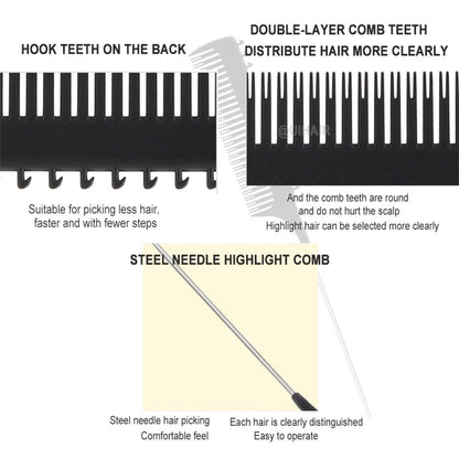 Double-Sided Hair Highlight Comb With Hook And Pointed Tail