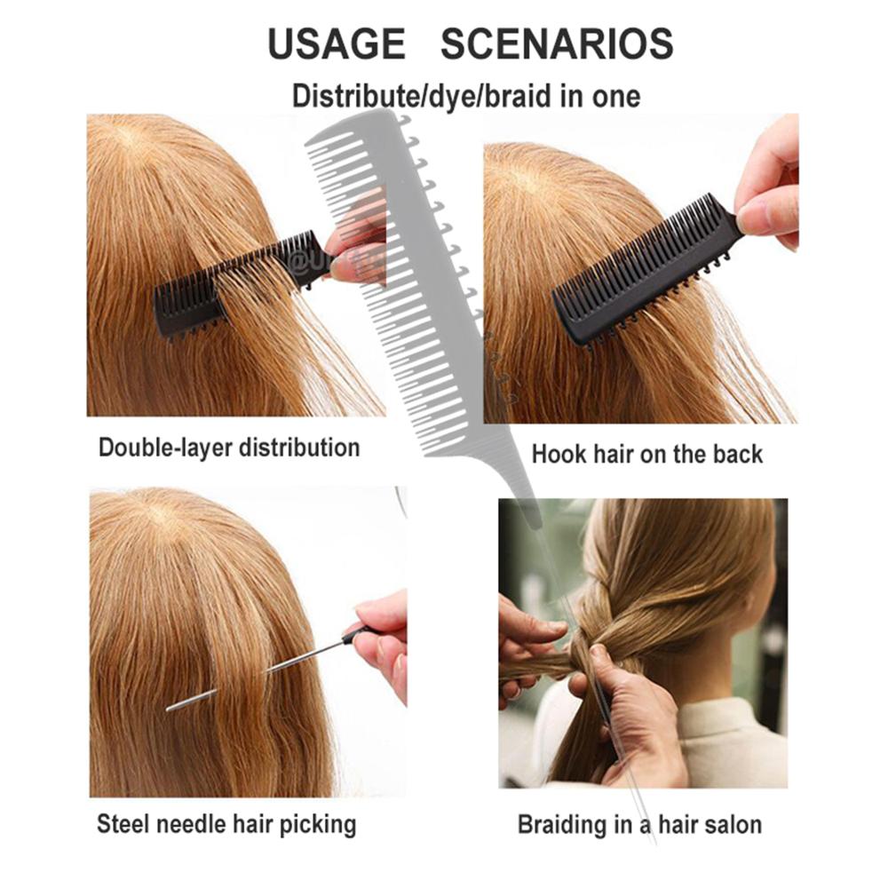 Double-Sided Hair Highlight Comb With Hook And Pointed Tail