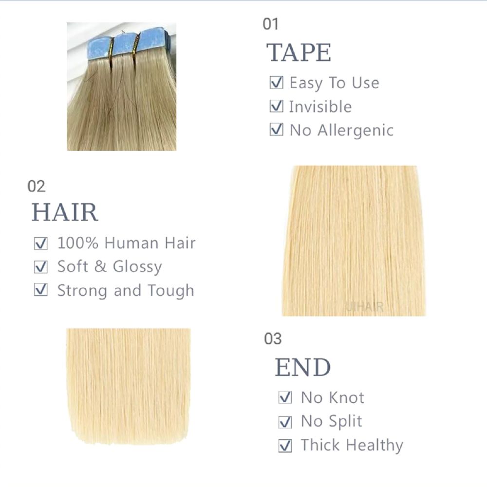Model with long seamless blonde hair extensions looking to the side.