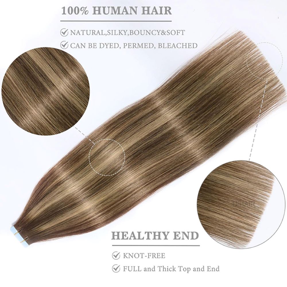  Demonstration of foldable notched tape-in base for invisible hair extension fit.