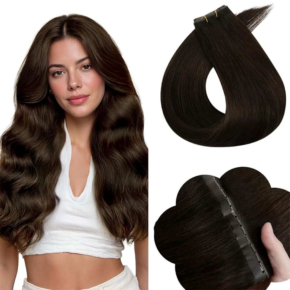 UIHAIR luxury dimensional brunette hybrid butterfly weft hair extensions showing rich multi tonal brown shade