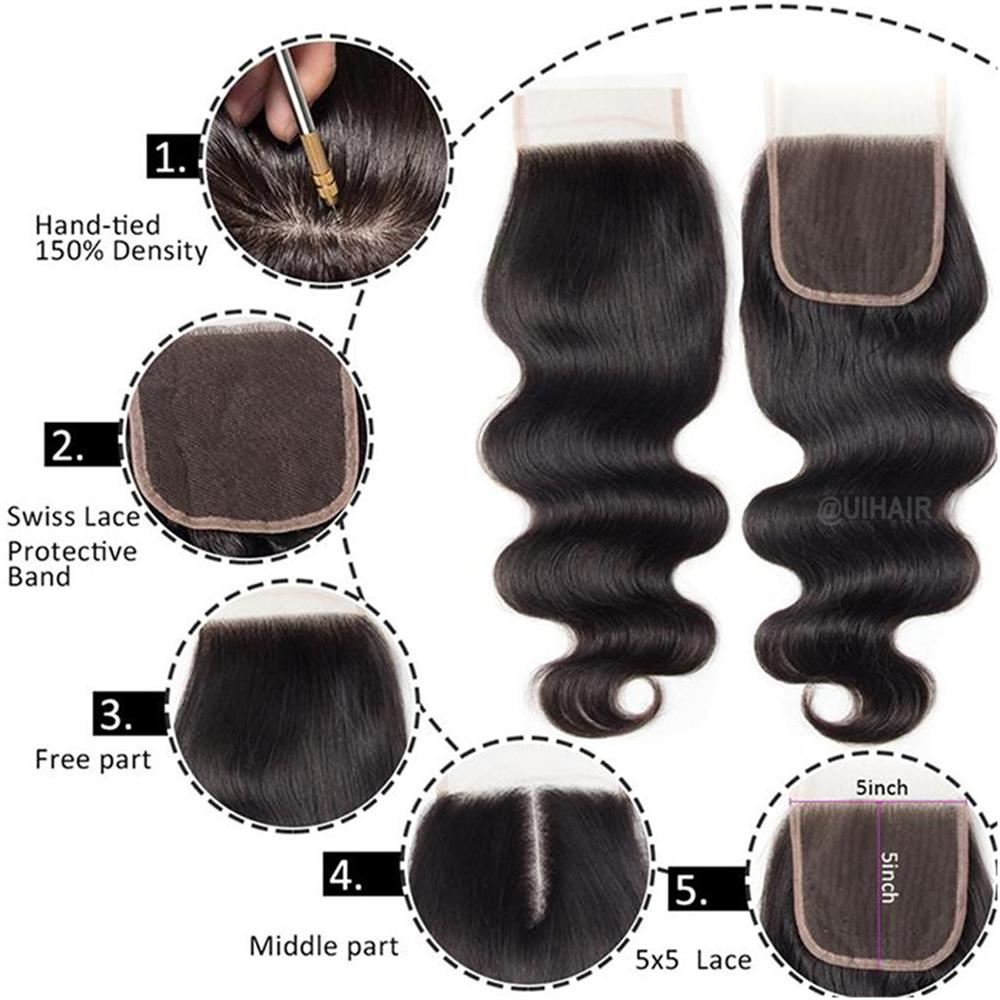 HD Swiss Lace Closure Human Hair Body Wave