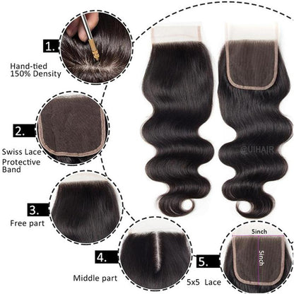 HD Swiss Lace Closure Human Hair Body Wave