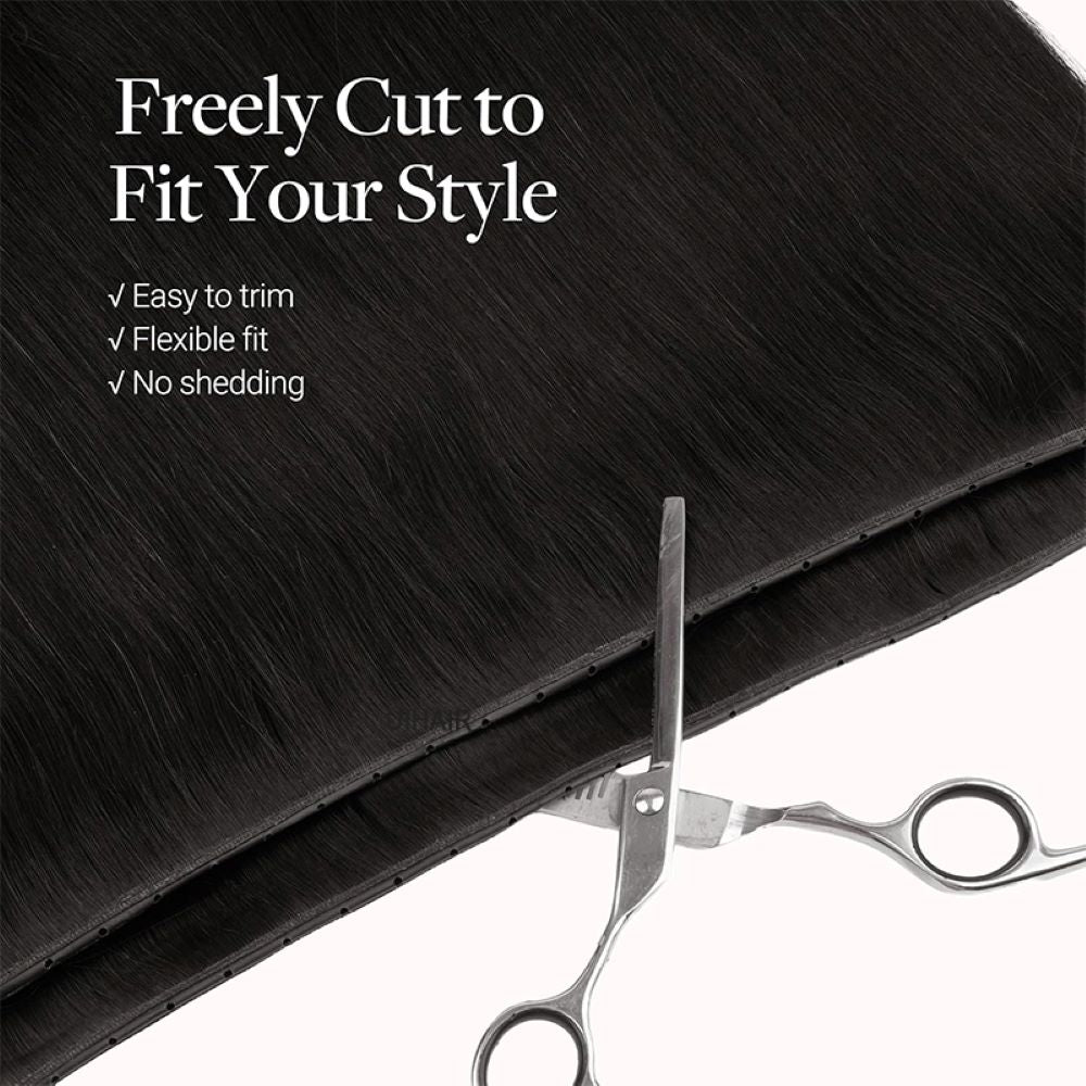 Comparison showing the zero-bulk flat-to-scalp sitting of a premium black Genius weft versus traditional bulky tracks