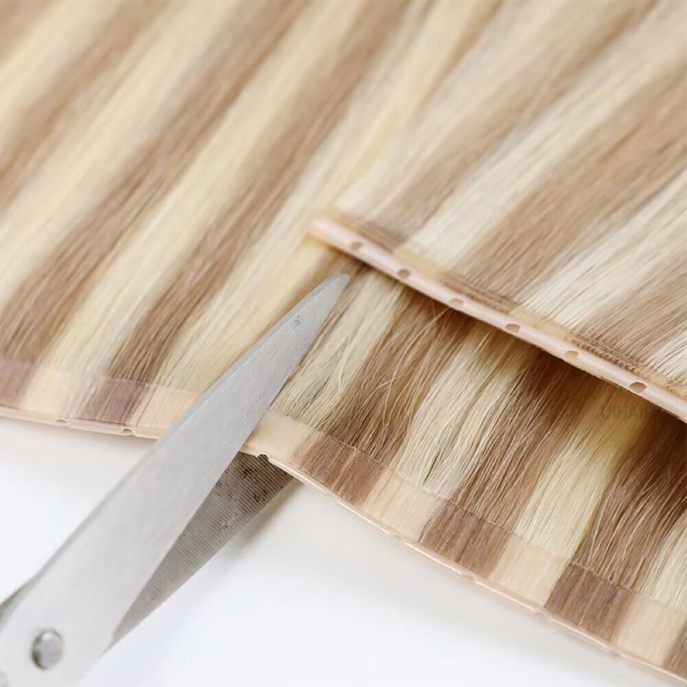 UIHAIR luxury luxury piano highlights hybrid butterfly weft hair extensions on soft white background
