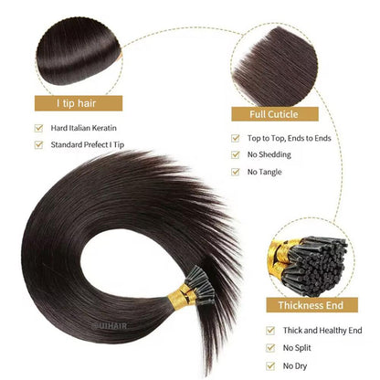 Virgin Human Keratin I-Tip Hair Extensions – Brown Luxe Collection