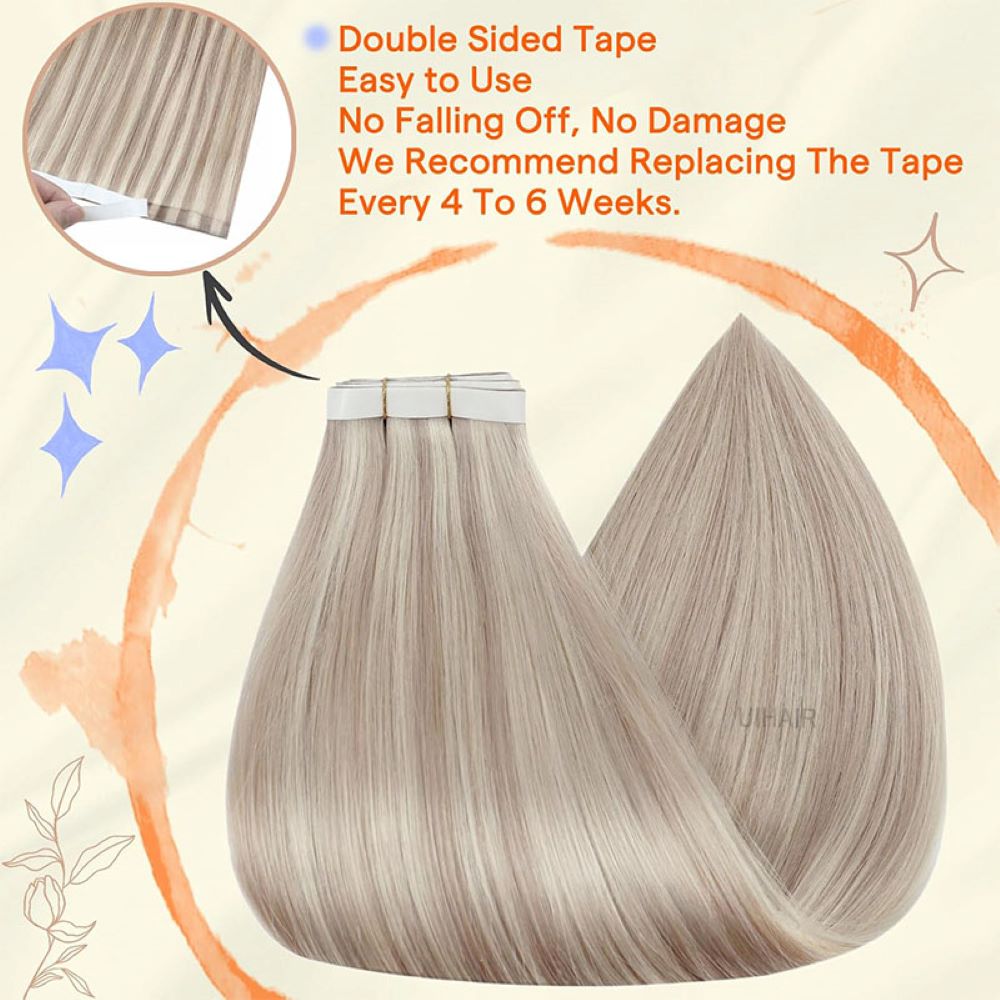 A professional salon stylist using shears to cut a continuous long strip highlight hair extension to a custom width.