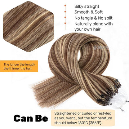 Virgin Human Hair Micro Loop Ring Link Hair Extension Highlight Color